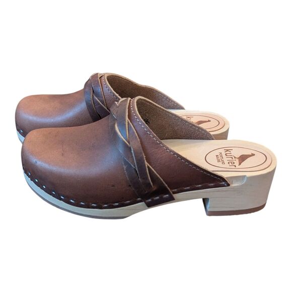 Kurier BFF Low Heel Wood Sole Clogs Brown Leather Size  EU 38 Size 7.5 Boho New - Picture 1 of 8